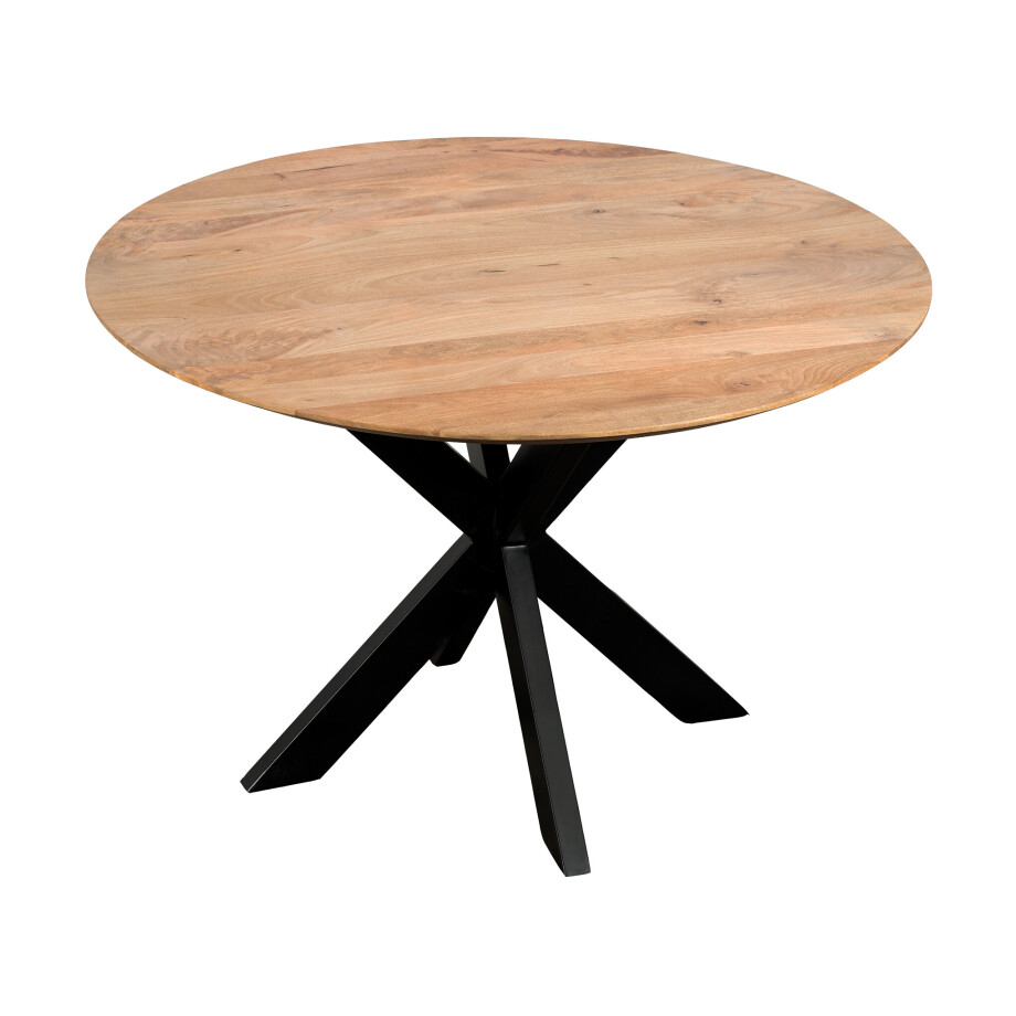 QUVIO Eettafel Sofia - Rond - Ø120 - Stalen kruispoot - FSC®-gecertificeerd mangohout - Naturel afbeelding 1
