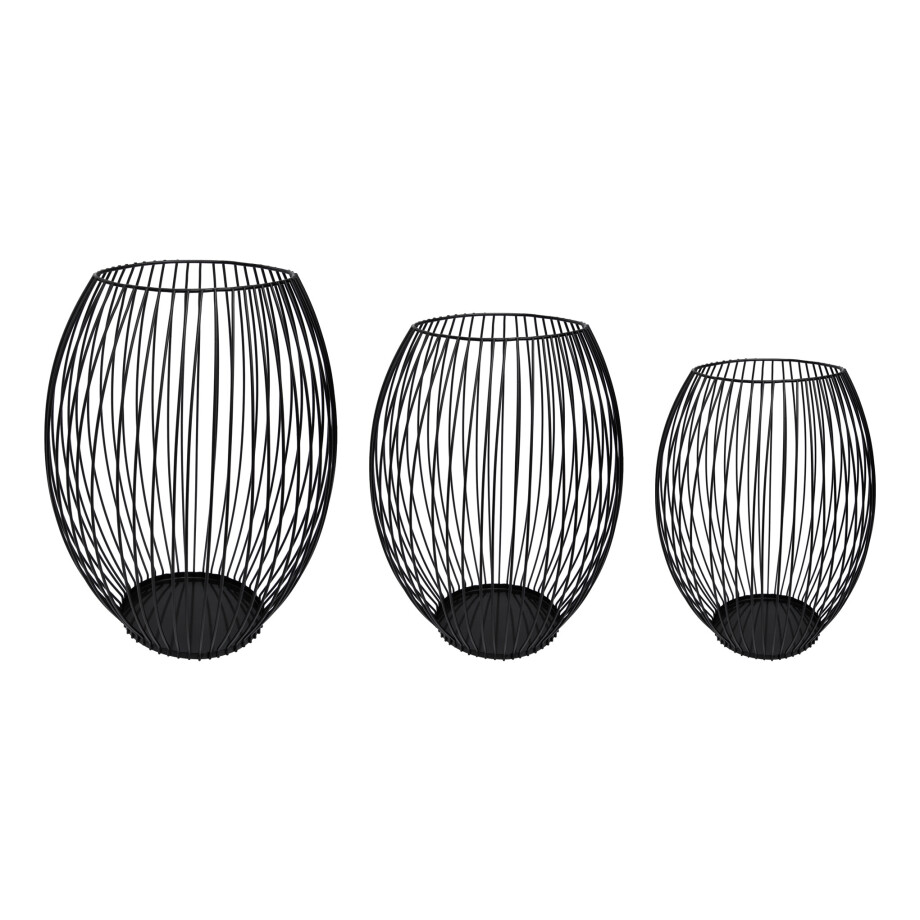 QUVIO Kaarsenhouder met frame - 3 maten - Rond - Metaal - Zwart - Set van 3 afbeelding 1