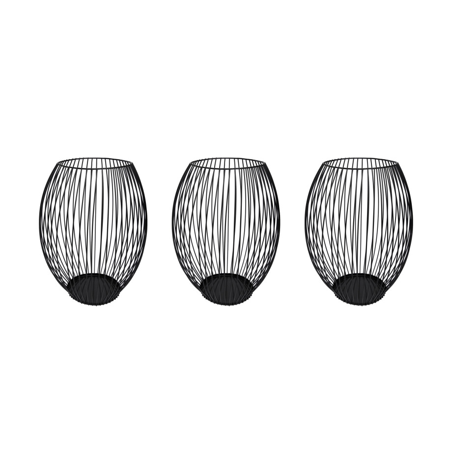 QUVIO Kaarsenhouder met frame - ø9x15 cm - Rond - Metaal - Zwart - Set van 3 QUVIO Kaarsenhouder met frame - ø9x15 cm - Rond - Metaal - Zwart - Set van 3 afbeelding 1