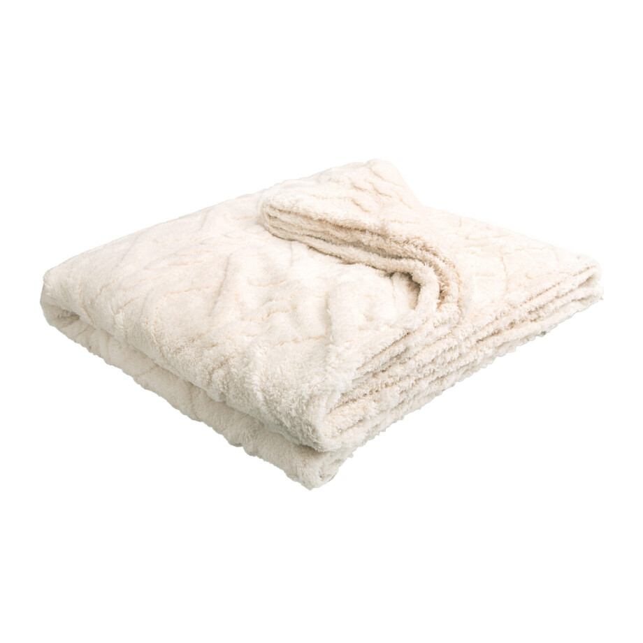 QUVIO Plaid met patroon - Poleyester - 200x230 cm - Beige afbeelding 1