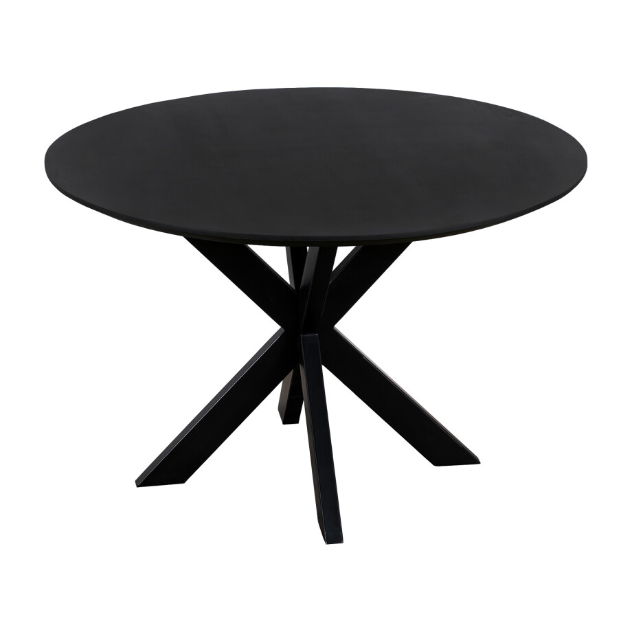 QUVIO Eettafel Sofia - Rond - Ø 130 cm - Stalen kruispoot - FSC® gecertificeerd mangohout - Zwart afbeelding 1