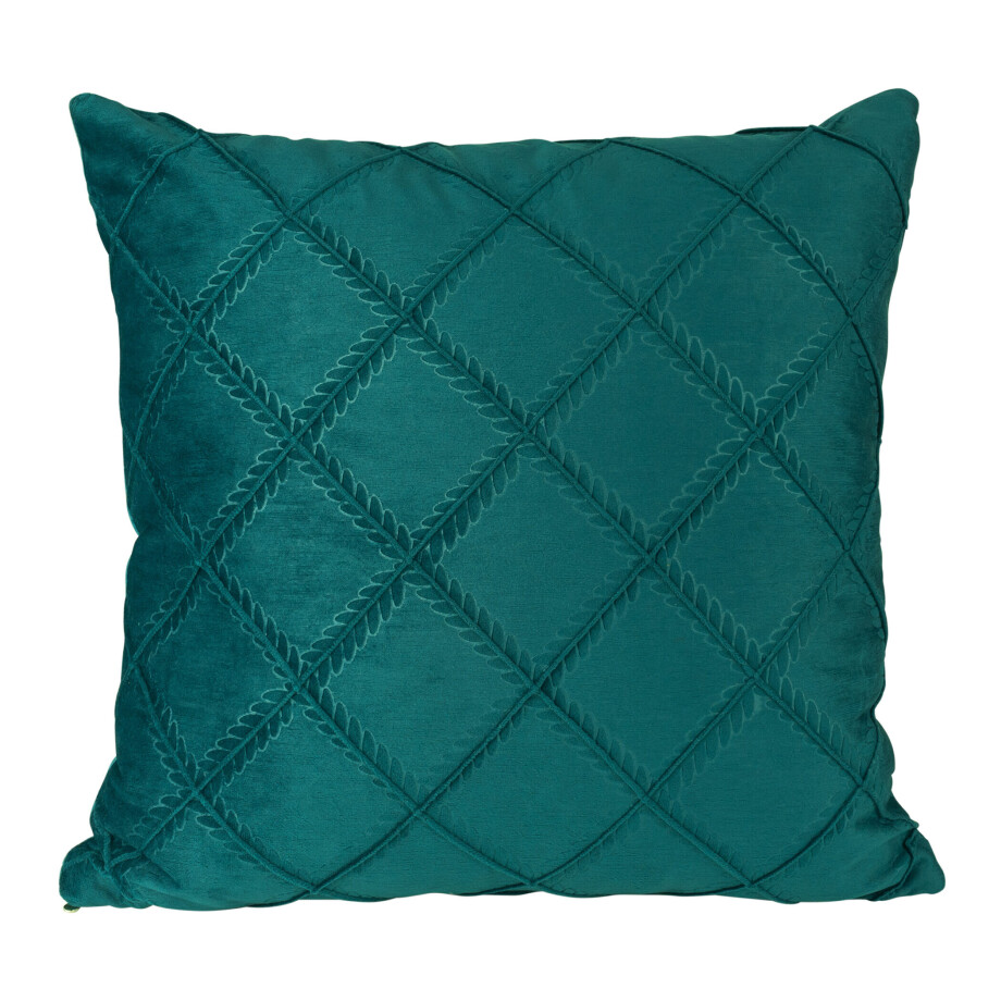 QUVIO Sierkussen fluweel - Gevuld - Ruit patroon - 45 x 45 cm - Donkergroen afbeelding 1