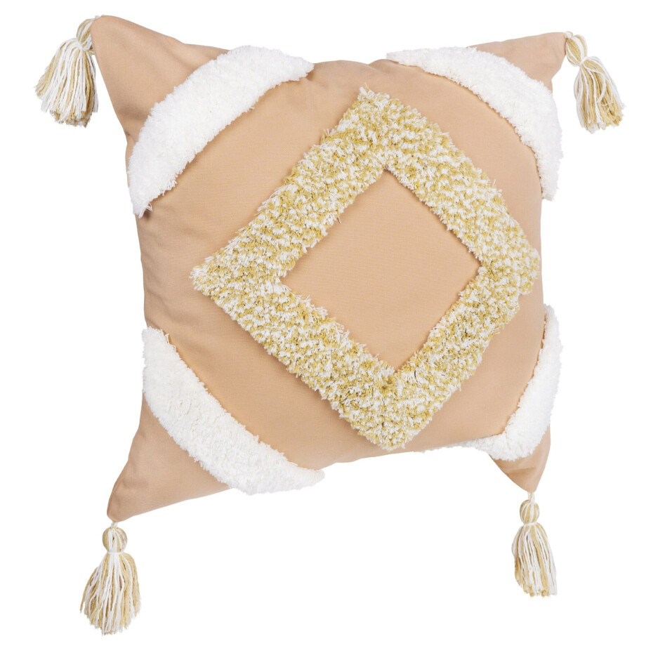 QUVIO Sierkussen met franjes - Gevuld - 45 x 45 cm - Lichtroze/Beige afbeelding 1