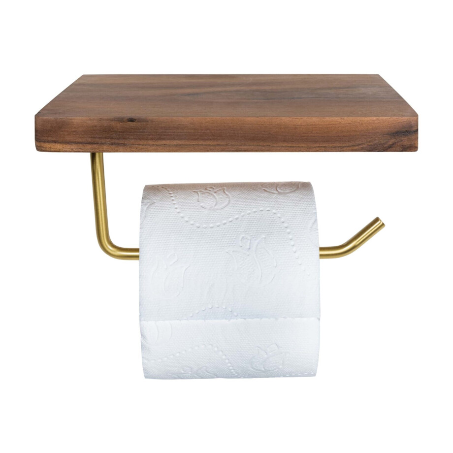 QUVIO Toiletrolhouder met houten telefoonplankje - 12 x 20 x 11 cm QUVIO Toiletrolhouder met houten telefoonplankje - 12 x 20 x 11 cm afbeelding 1