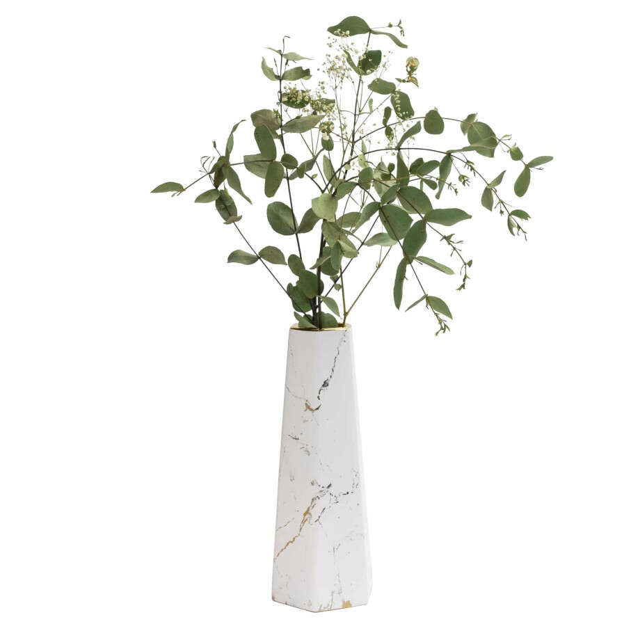 QUVIO Vaas - Keramiek - Wit met goud marble look - 11 x 29 cm QUVIO Vaas - Keramiek - Wit met goud marble look - 11 x 29 cm afbeelding 1