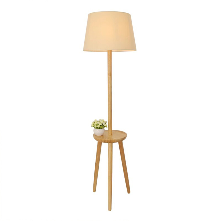 QUVIO Staande vloerlamp - Met plankje - Hout QUVIO Staande vloerlamp - Met plankje - Hout afbeelding 1