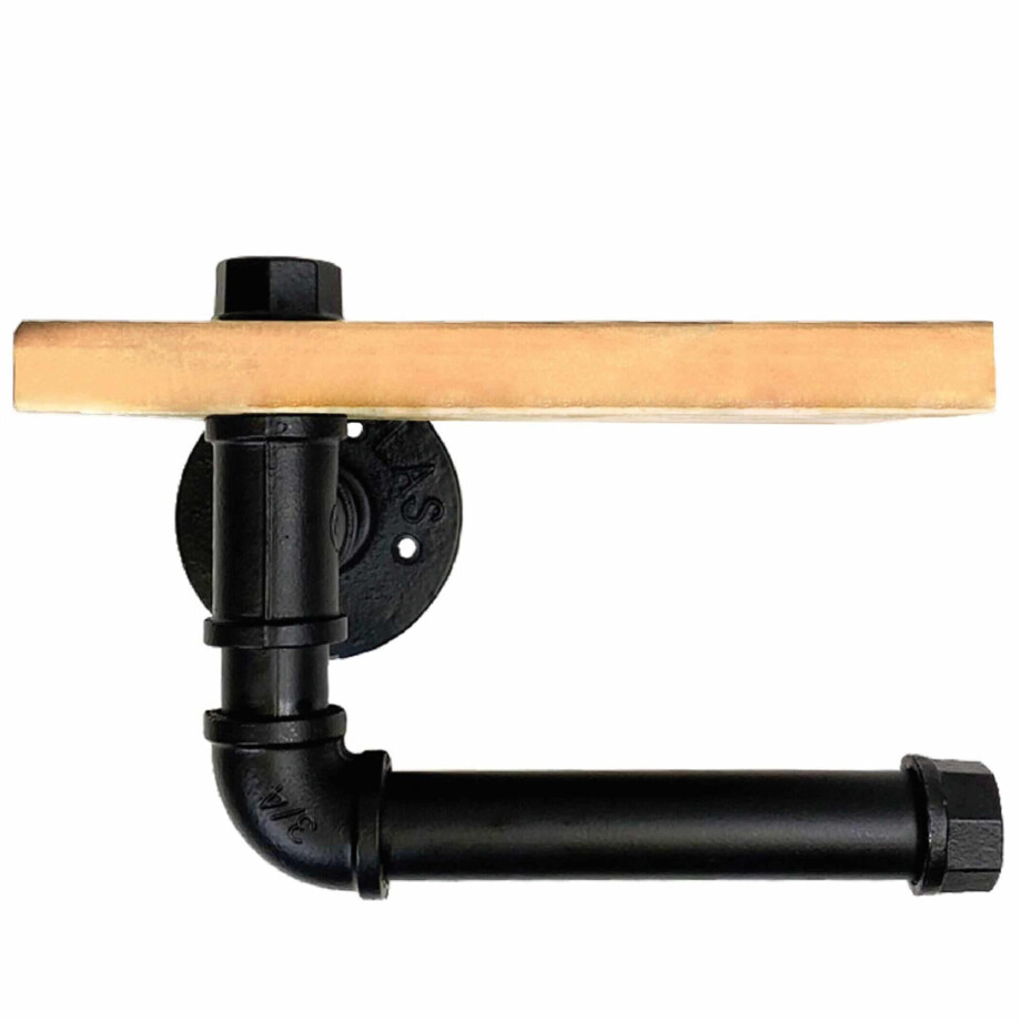 QUVIO Wc rolhouder met plank - Staal en hout QUVIO Wc rolhouder met plank - Staal en hout afbeelding 1