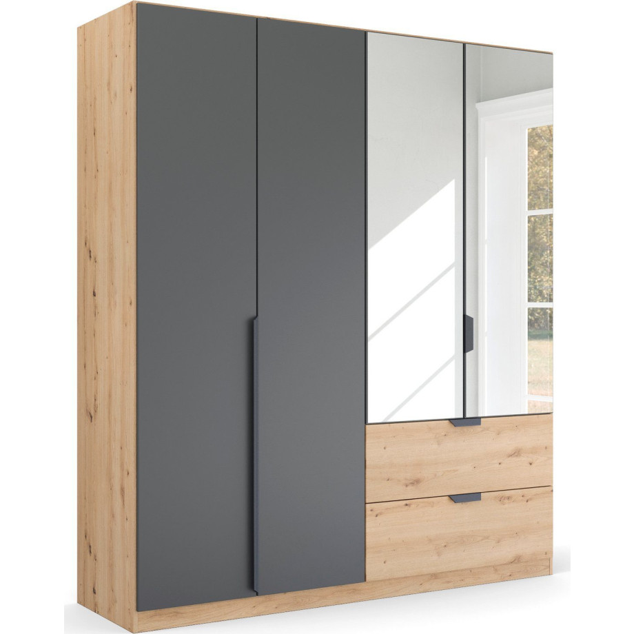 rauch Draaideurkast Dark&Wood by Quadra Spin in industriële stijl met laden in eikendecor, met spiegel afbeelding 1