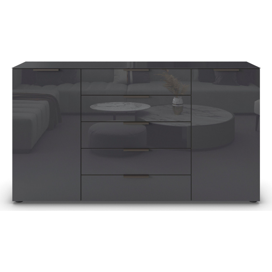 rauch Kast Flipp 2-deurs, 5 laden, soft-close, bovenblad en glazen front, 2 breedtes afbeelding 1