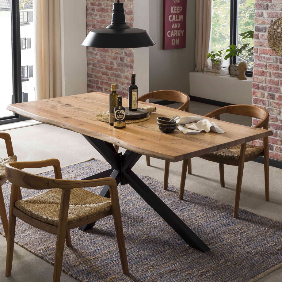 Artistiq Boomstam Eettafel 'Raynaldo' Acaciahout, 180 x 90cm, kleur Zwart afbeelding 