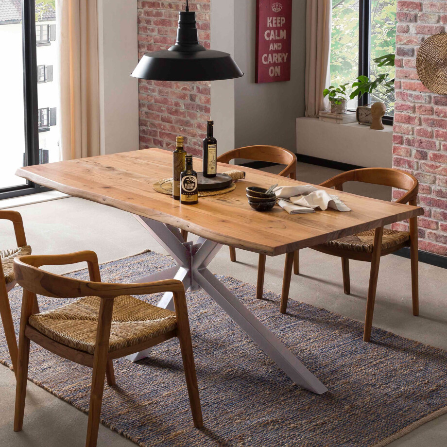 Artistiq Boomstam Eettafel 'Raynaldo' Acaciahout, 160 x 85cm, kleur Zilver afbeelding 