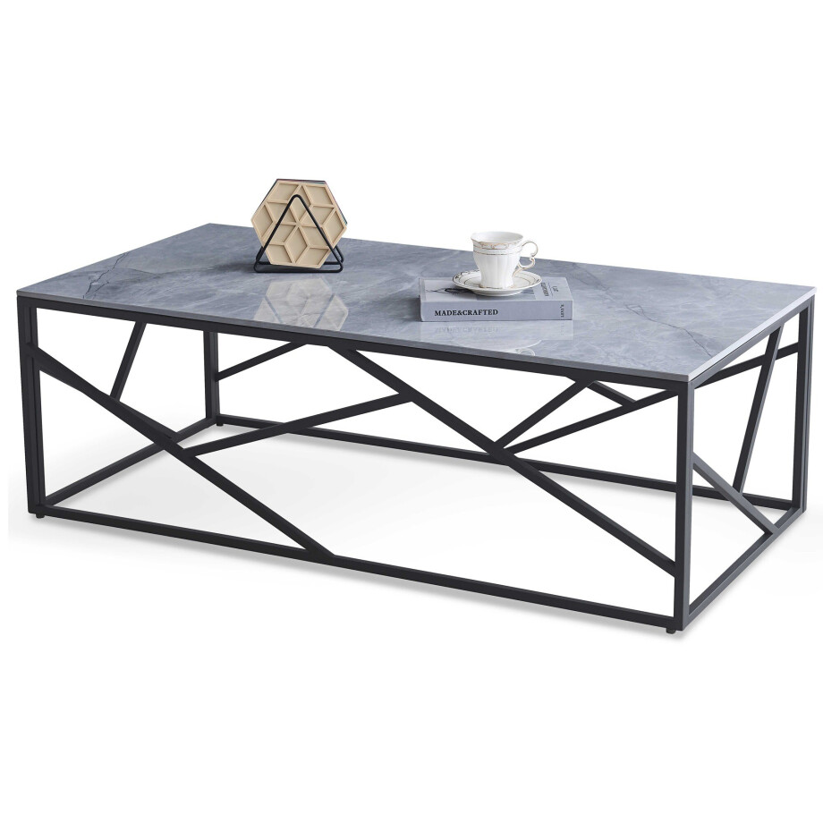 Rechthoek salontafel Universe 120x60 cm marmer grijs met zwart Rechthoek salontafel Universe 120x60 cm marmer grijs met zwart afbeelding 1