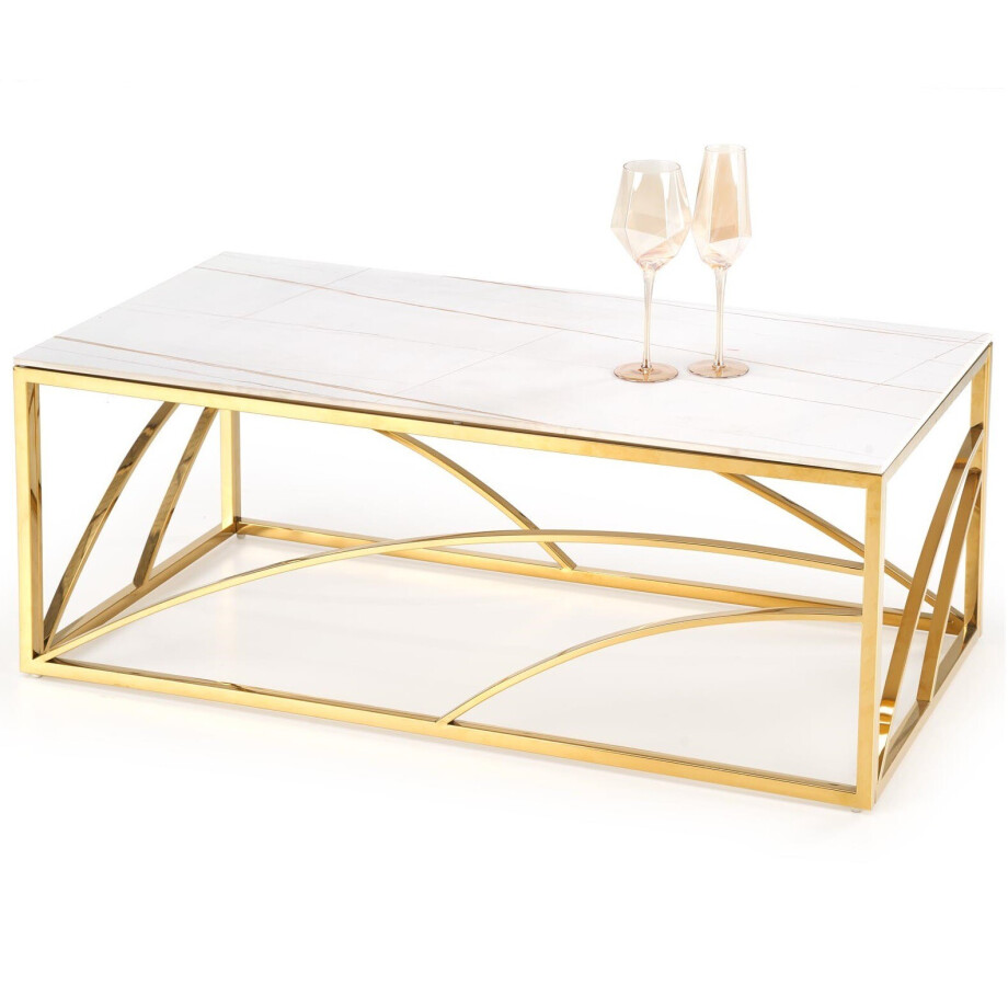 Rechthoek salontafel Universe 120x60 cm marmer wit met goud Rechthoek salontafel Universe 120x60 cm marmer wit met goud afbeelding 1