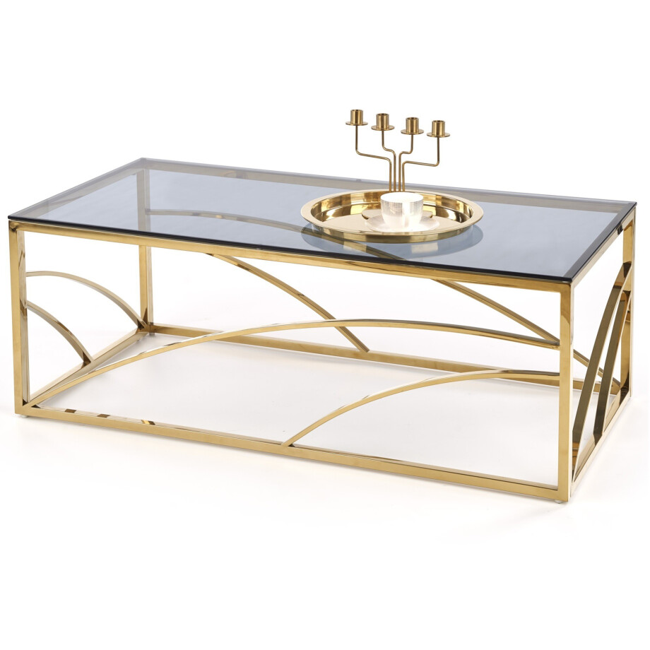Rechthoek salontafel Universe 120x60 cm smoked glas met goud Rechthoek salontafel Universe 120x60 cm smoked glas met goud afbeelding 1
