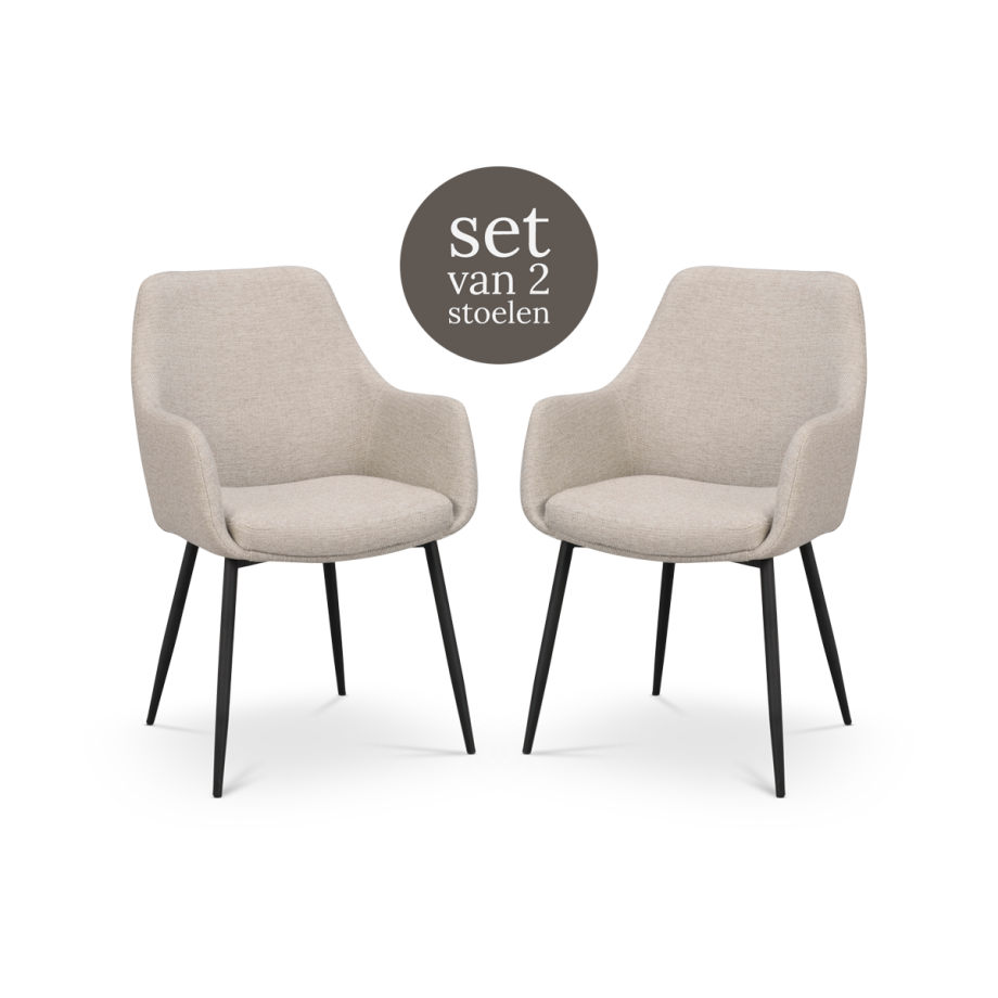 Reily eetkamerstoel beige - zwart onderstel - set van 2 Reily eetkamerstoel beige - zwart onderstel - set van 2 afbeelding 1