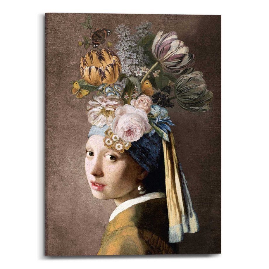 Reinders! Artprint op linnen Vermeer bloemenmeisje met de pareloorbel afbeelding 1