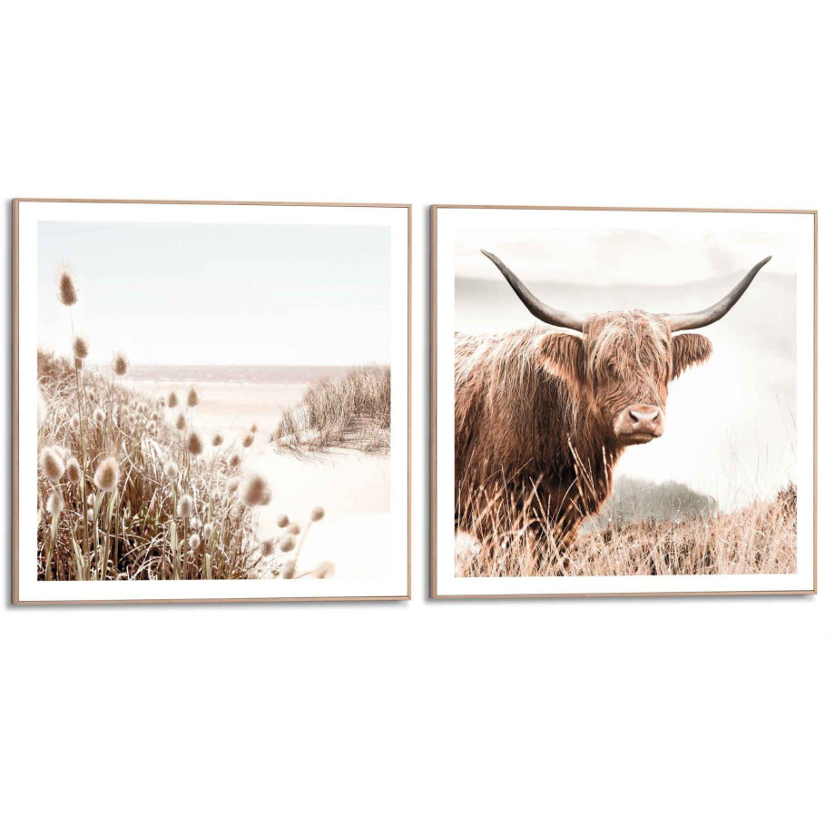 Reinders! Artprint Vrije natuur Highlander - koe - heide - strand - rust (2-delig) afbeelding 1