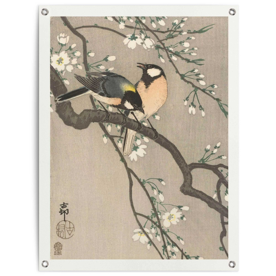 Reinders! Poster Ohara Koson Koolmezen op bloesemtak afbeelding 1