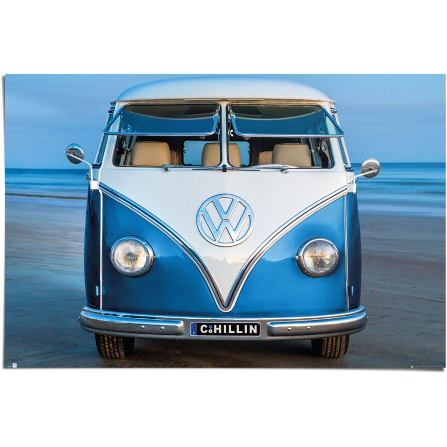 Reinders! Poster Volkswagen Bulli blauw Brendan Ray afbeelding 1