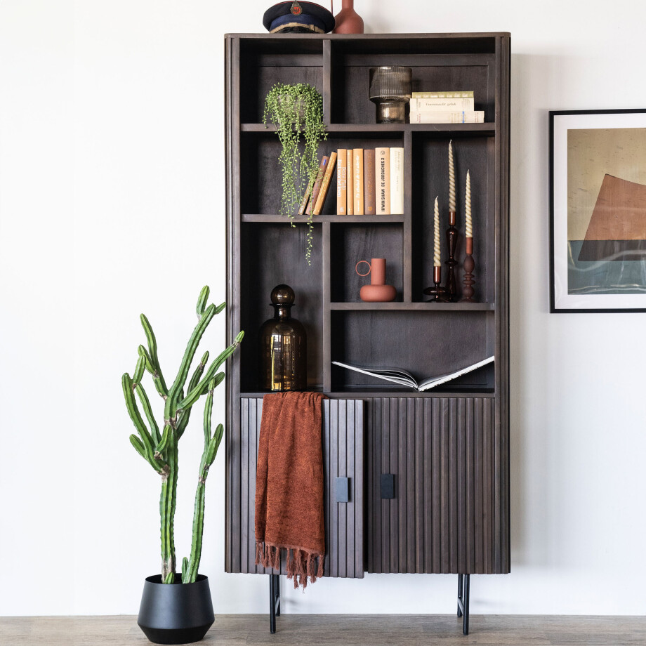 Eleonora Boekenkast 'Remi' Mangohout, 200 x 96cm, kleur Bruin Eleonora Boekenkast 'Remi' Mangohout, 200 x 96cm, kleur Bruin afbeelding 1