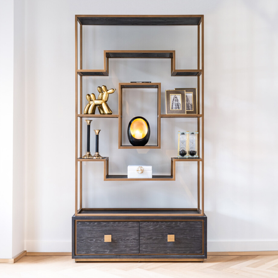 Richmond Wandkast 'Hunter' Eiken, kleur Zwart / Goud Richmond Wandkast 'Hunter' Eiken, kleur Zwart / Goud afbeelding 1