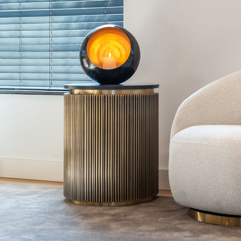 Richmond Ronde Bijzettafel 'Ironville' Ø 50cm, kleur goud / zwart marmer afbeelding 