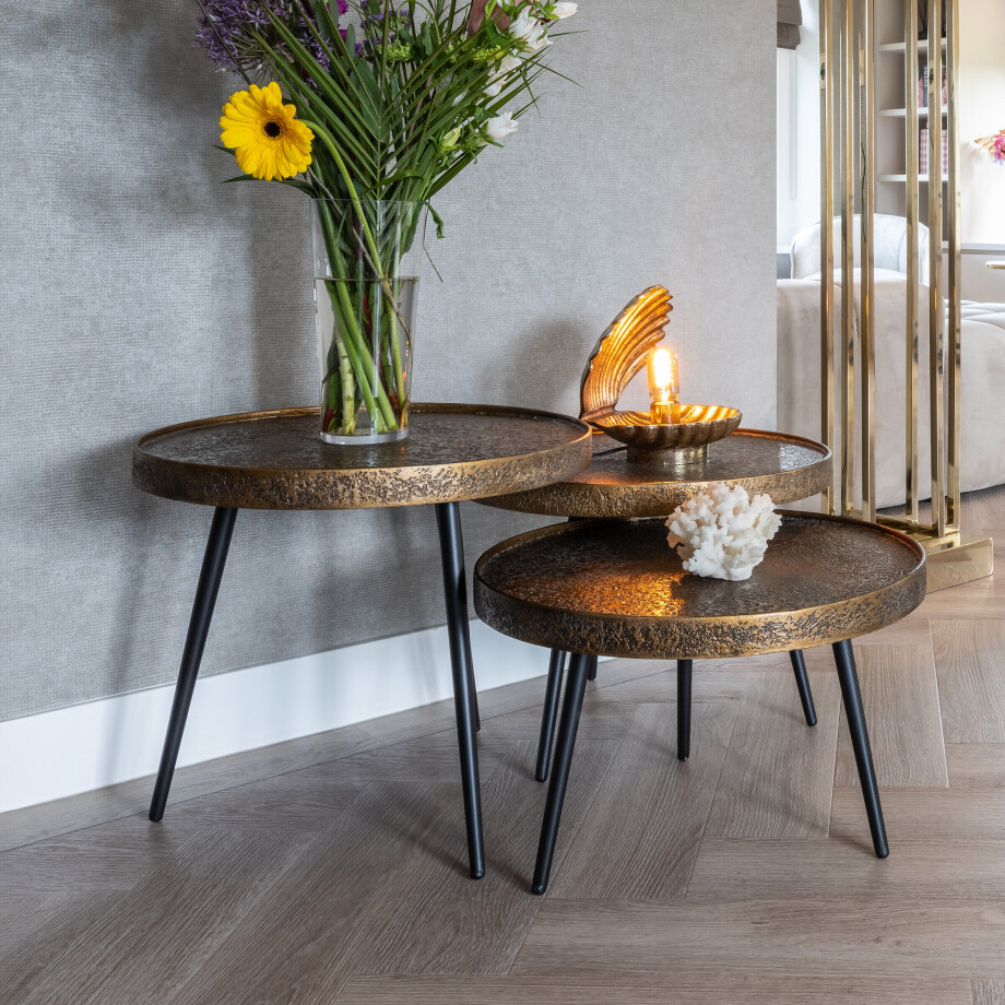 Richmond Salontafel 'Luton' Set van 3 stuks, kleur Goud Richmond Salontafel 'Luton' Set van 3 stuks, kleur Goud afbeelding 1