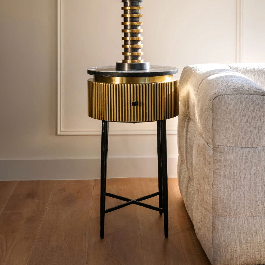 Richmond Bijzettafel/Nachtkastje 'Ironville' Marmer en Brass, 40cm afbeelding 1
