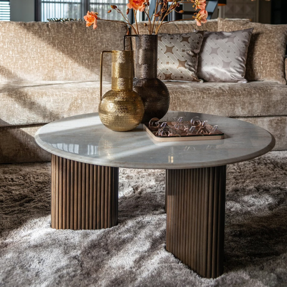 Richmond Ronde Salontafel 'Mayfield' Mangohout en marmer, 90cm afbeelding 