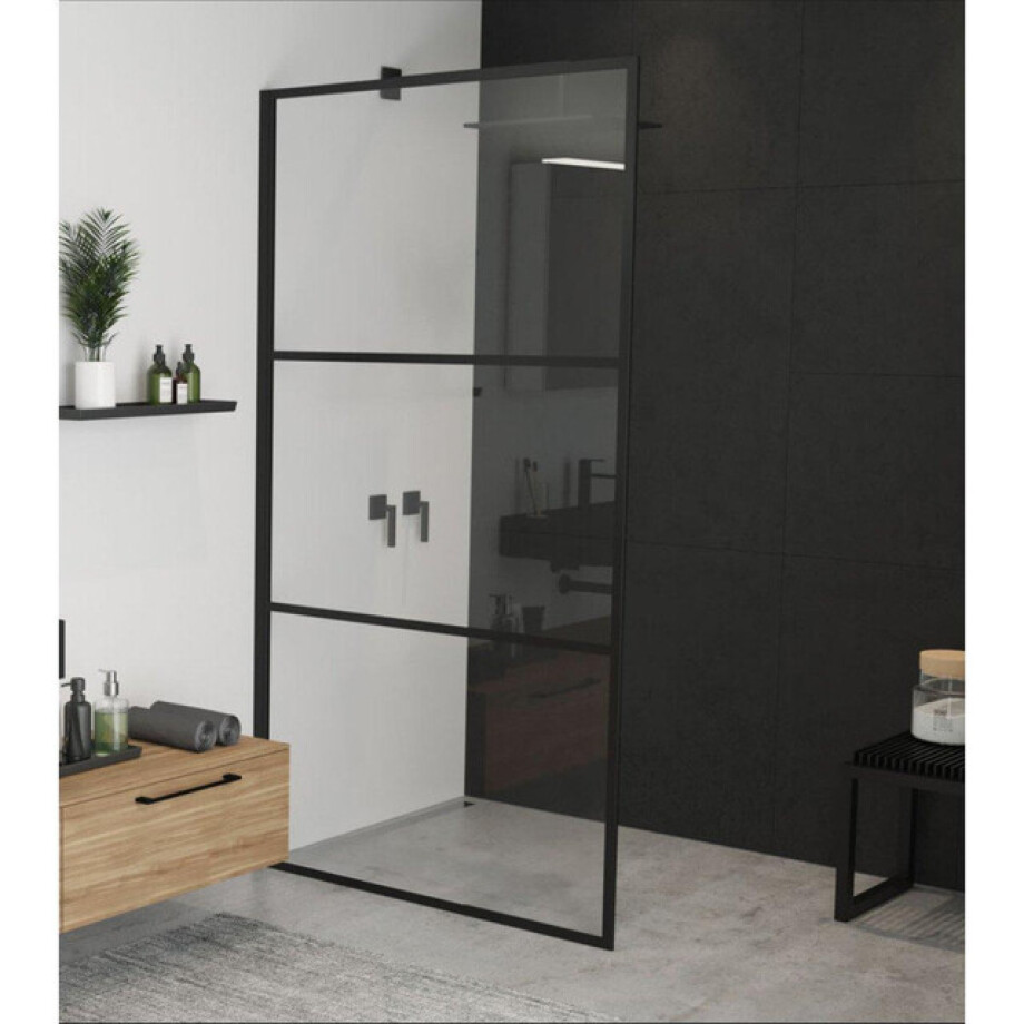 Riho Grid douchewand 140x200cm zwart profiel en helder glas G004028121 Riho Grid douchewand 140x200cm zwart profiel en helder glas G004028121 afbeelding 1