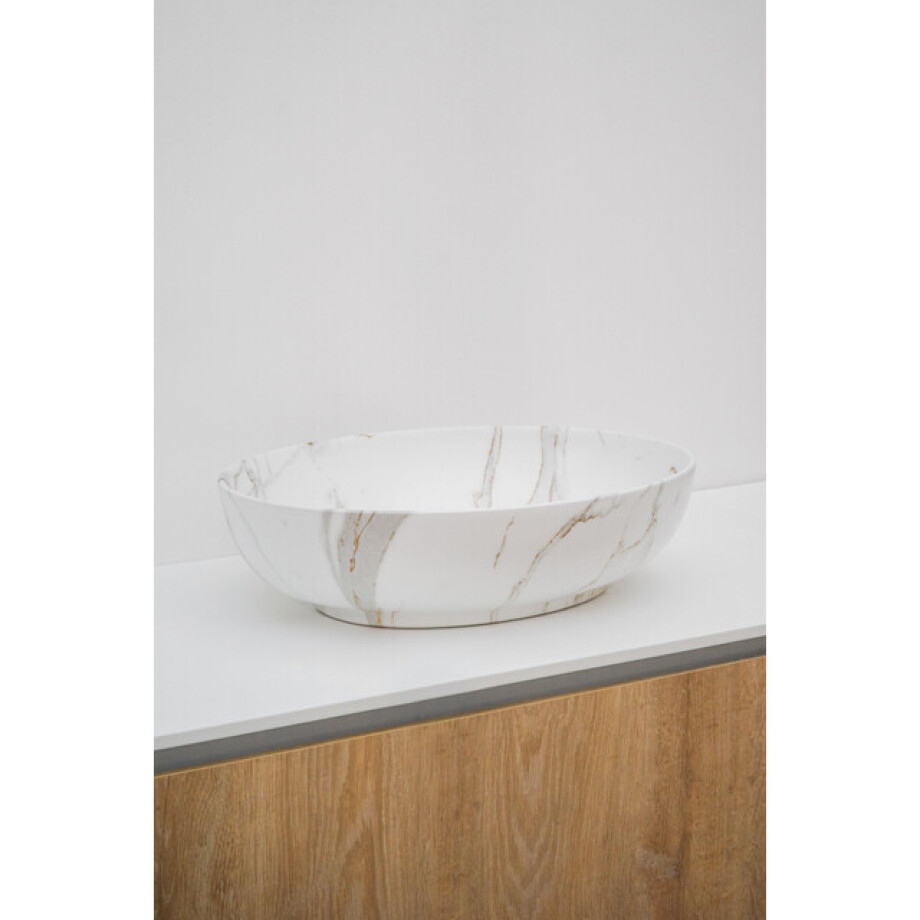 Riho Marmic Oval Waskom 52x39.5x13cm Keramiek Ovaal marmer mat wit W031004M00 afbeelding 1