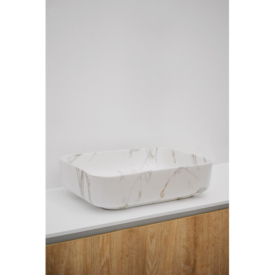 Riho Marmic Rectangle Waskom 50x39x13cm Keramiek Rechthoek marmer mat wit W031006M00 afbeelding 1