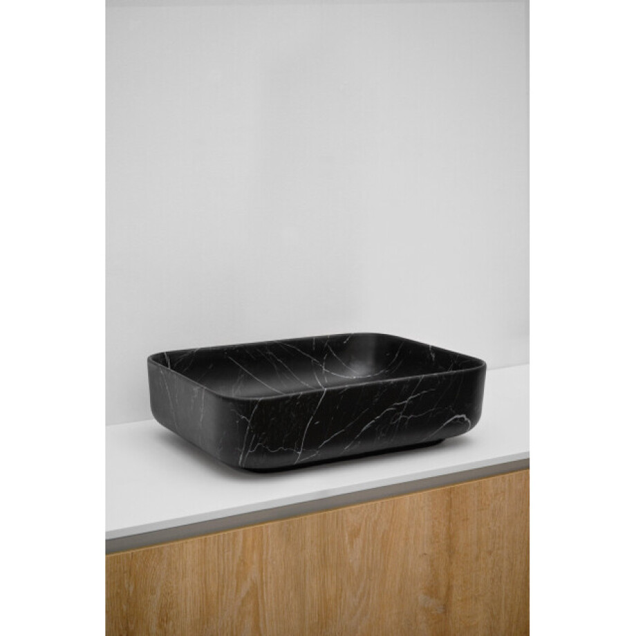 Riho Marmic Rectangle Waskom 50x39x13cm Keramiek Rechthoek marmer mat zwart W031006M01 afbeelding 1