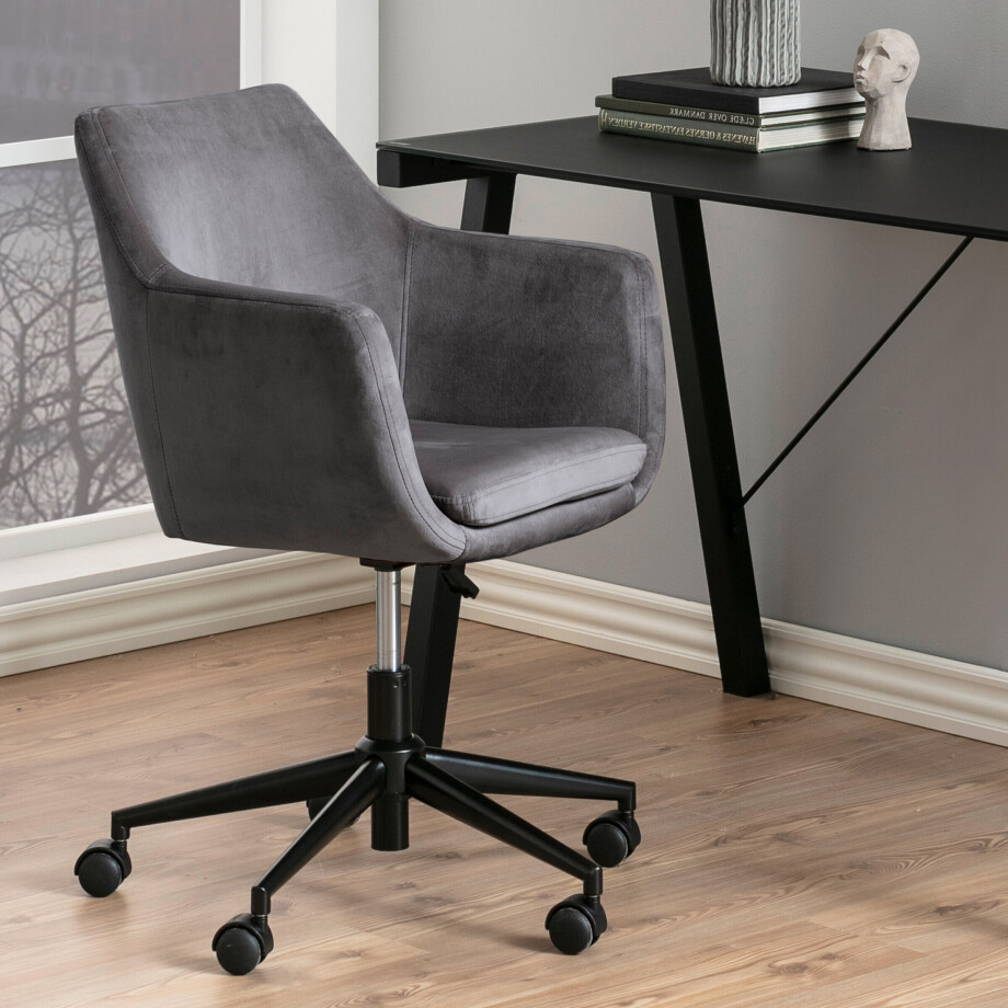 Bendt Bureaustoel 'Rikke' Velvet, kleur Donkergrijs Bendt Bureaustoel 'Rikke' Velvet, kleur Donkergrijs afbeelding 1