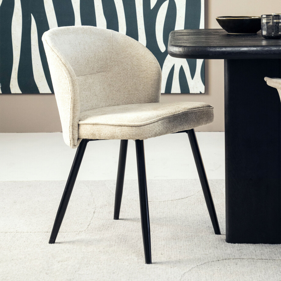 Eleonora Eetkamerstoel 'Riley' Chenille, kleur Beige afbeelding 1
