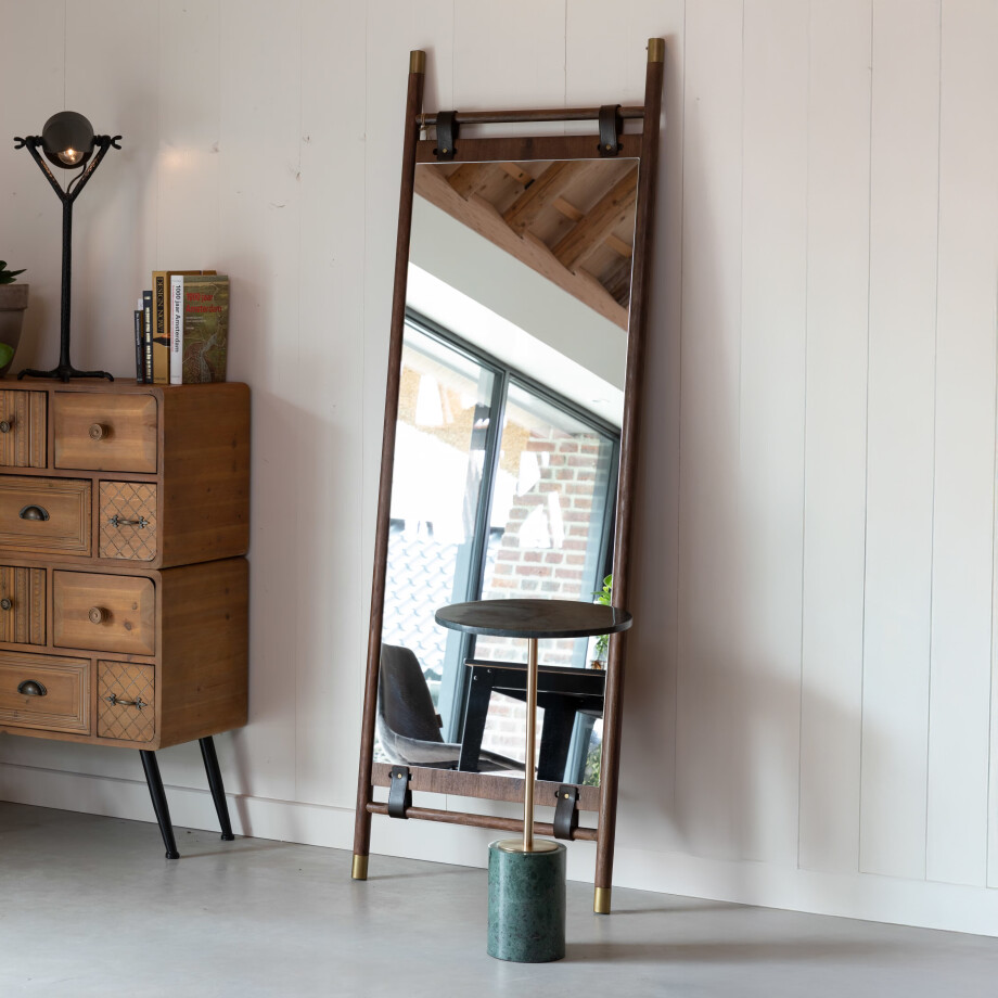 Dutchbone Spiegel 'Riva' 180 x 59.5cm, beukenhout / leer / messing Dutchbone Spiegel 'Riva' 180 x 59.5cm, beukenhout / leer / messing afbeelding 1