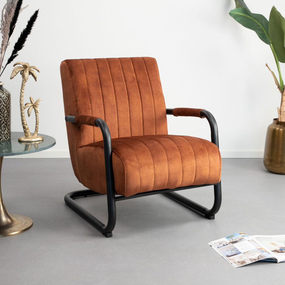 Sohome Fauteuil 'Raisa' Velvet, kleur Koper Sohome Fauteuil 'Raisa' Velvet, kleur Koper afbeelding 1