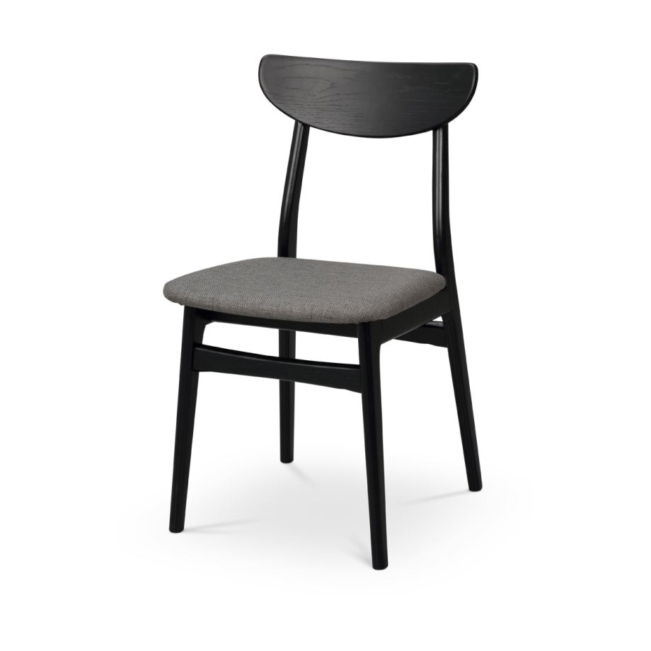 Rodham houten eetkamerstoel zwart - gestoffeerde zitting donkergrijs Rodham houten eetkamerstoel zwart - gestoffeerde zitting donkergrijs afbeelding 1