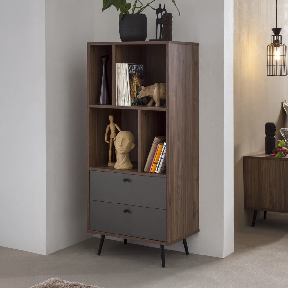 Artistiq Wandkast 'Romain' 138 x 60cm, kleur Walnoot / Grijs Artistiq Wandkast 'Romain' 138 x 60cm, kleur Walnoot / Grijs afbeelding