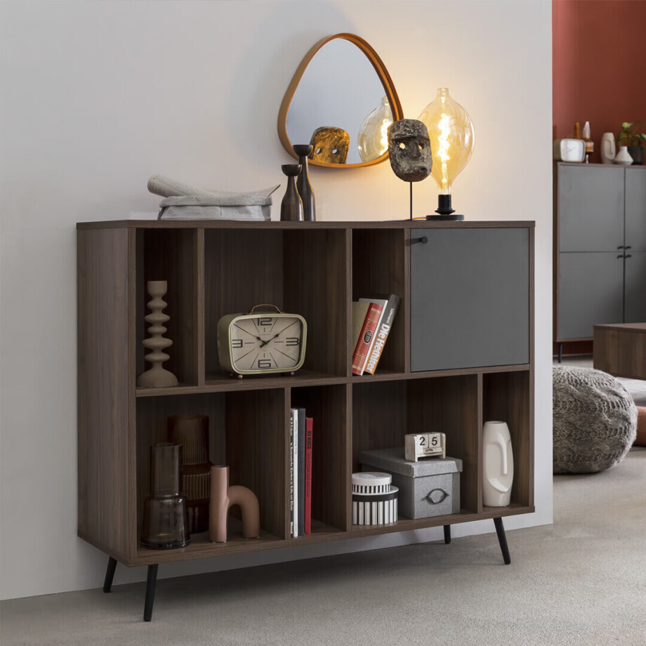 Artistiq Wandkast 'Romain' 76 x 118cm, kleur Walnoot / Grijs afbeelding 