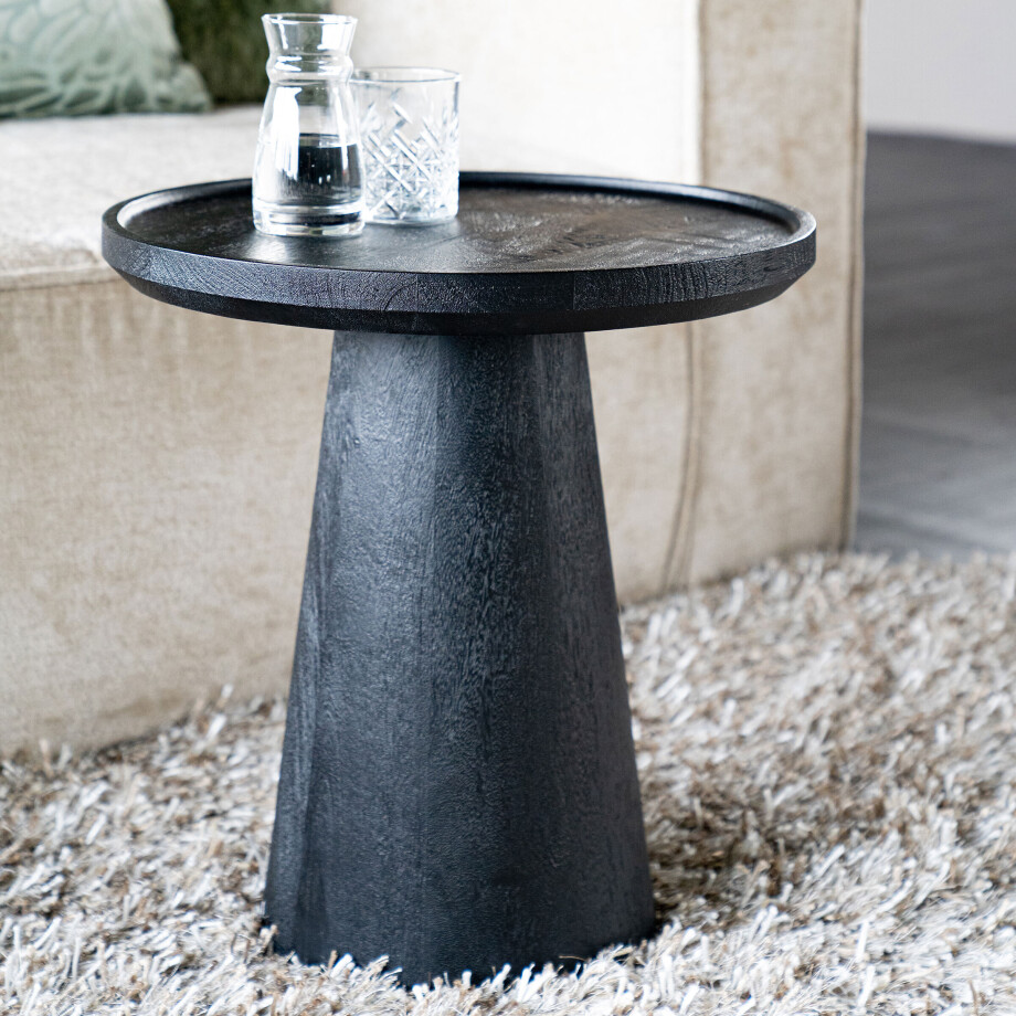Eleonora Ronde Bijzettafel 'Ron' Mangohout, kleur Zwart, 46cm afbeelding 1