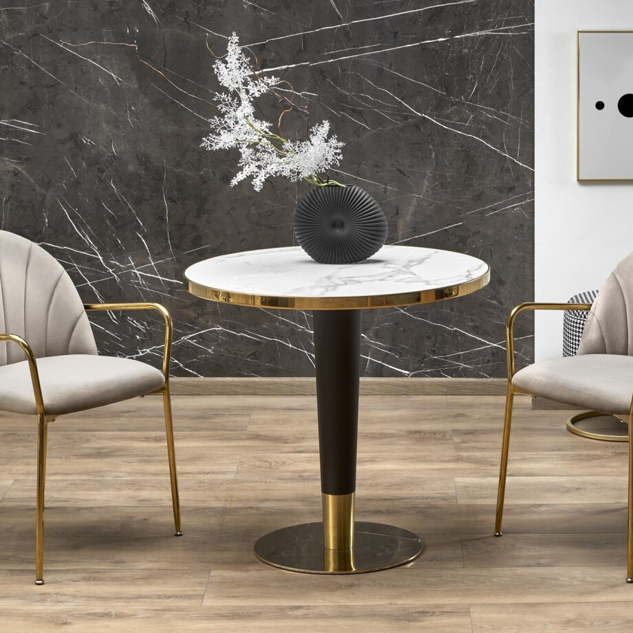 Ronde eettafel MORATA 79 cm marmer wit met goud Ronde eettafel MORATA 79 cm marmer wit met goud afbeelding 1