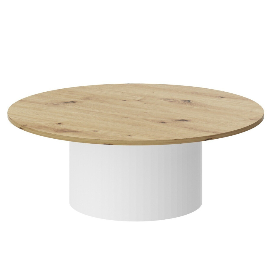 Ronde salontafel Corto 100 cm artisan eiken met wit mat afbeelding 1