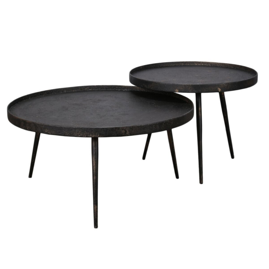 Ronde salontafel set Metallic in gepoedercoat grijs Ronde salontafel set Metallic in gepoedercoat grijs afbeelding 1