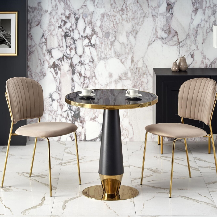 Ronde tafel MOLINA 59 cm marmer zwart met goud Ronde tafel MOLINA 59 cm marmer zwart met goud afbeelding 1