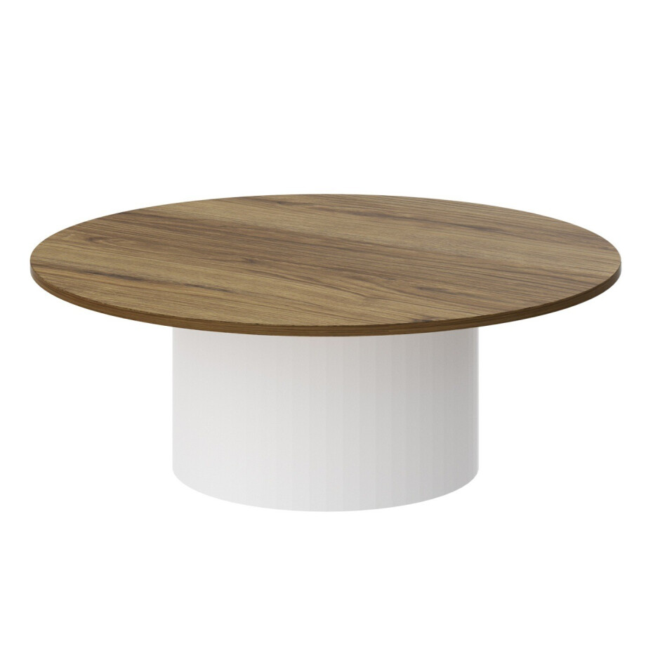 Ronde salontafel Corto 100 cm eiken met wit mat afbeelding 1
