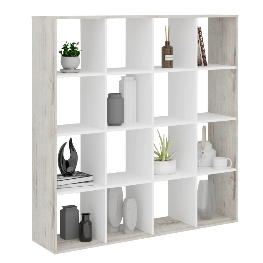 Roomdivider Mega 16 vakken zand eiken met Wit afbeelding 1