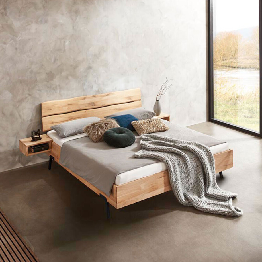 Houten Bed 'Rough' massief eiken - 140 x 210 cm - Met 2 nachtkastjes afbeelding 