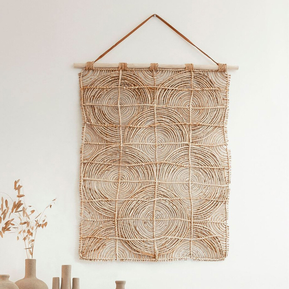MUST Living Wanddecoratie 'Round&Round' Abaca en Teakhout, 107 x 71cm MUST Living Wanddecoratie 'Round&Round' Abaca en Teakhout, 107 x 71cm afbeelding