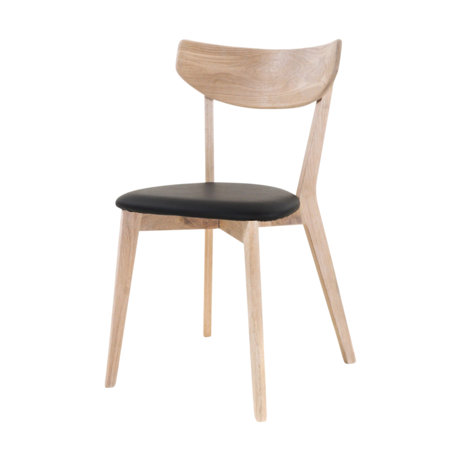 Ami eikenhouten eetkamerstoel whitewash - met zwart zitkussen Ami eikenhouten eetkamerstoel whitewash - met zwart zitkussen afbeelding 1